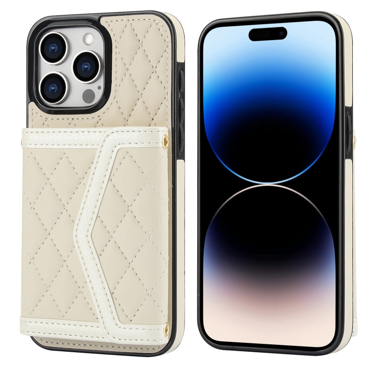 Splicing Rhombic Texture Card Bag Phone Case with Long Lanyard