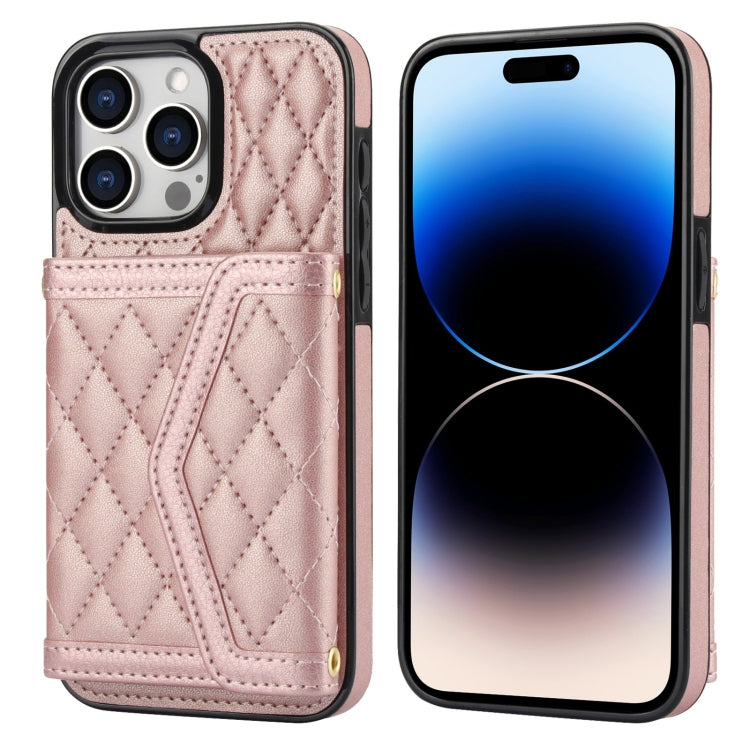 Splicing Rhombic Texture Card Bag Phone Case with Long Lanyard