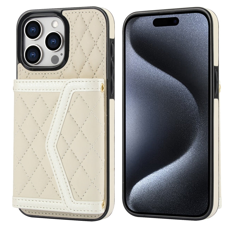 Splicing Rhombic Texture Card Bag Phone Case with Long Lanyard