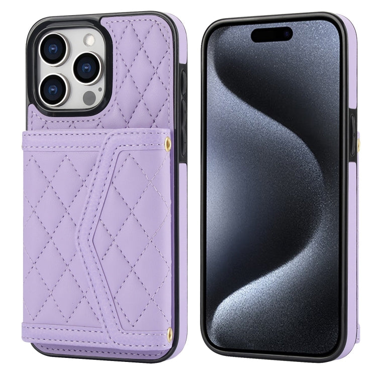 Splicing Rhombic Texture Card Bag Phone Case with Long Lanyard