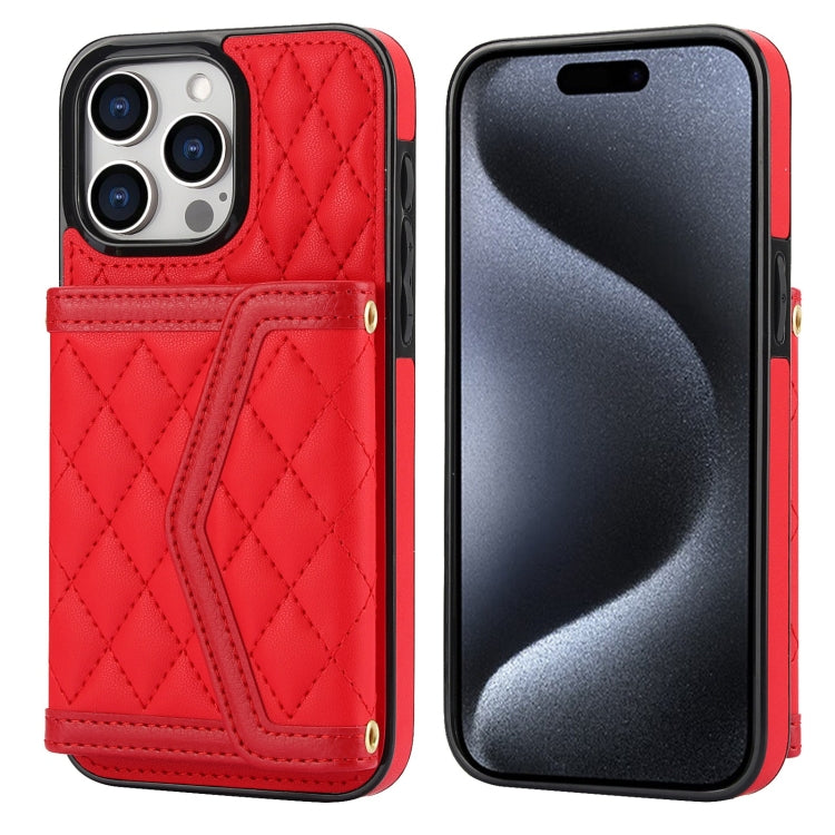 Splicing Rhombic Texture Card Bag Phone Case with Long Lanyard