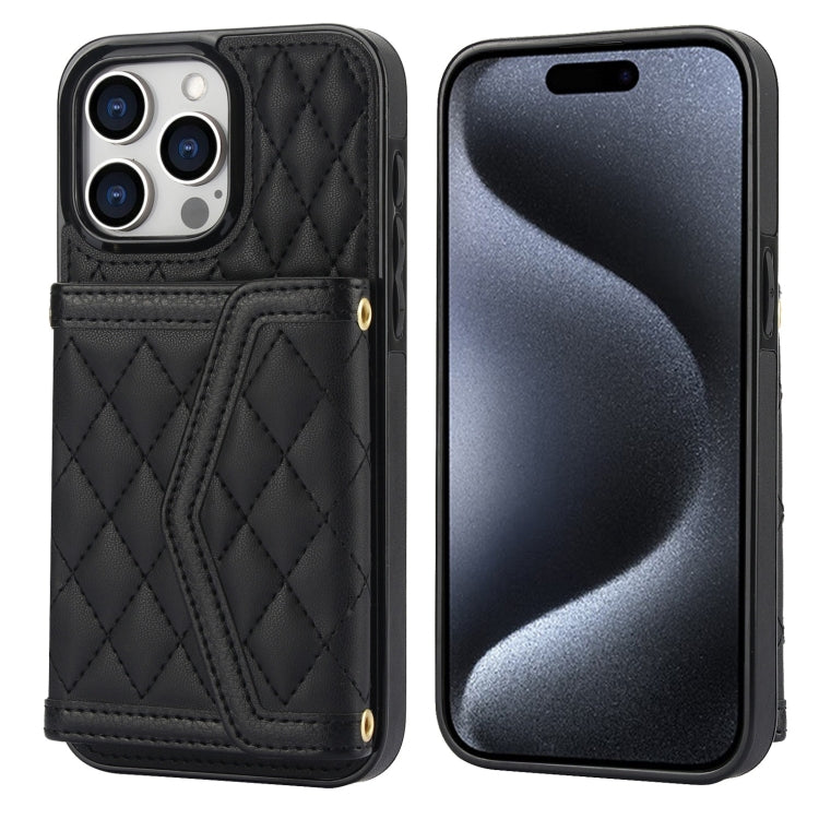 Splicing Rhombic Texture Card Bag Phone Case with Long Lanyard