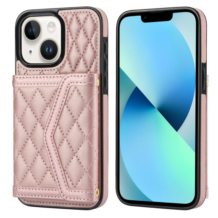 Splicing Rhombic Texture Card Bag Phone Case with Long Lanyard