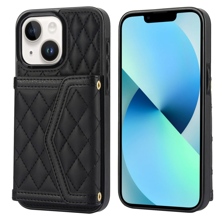 Splicing Rhombic Texture Card Bag Phone Case with Long Lanyard