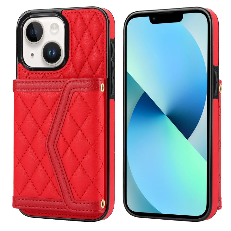 Splicing Rhombic Texture Card Bag Phone Case with Long Lanyard