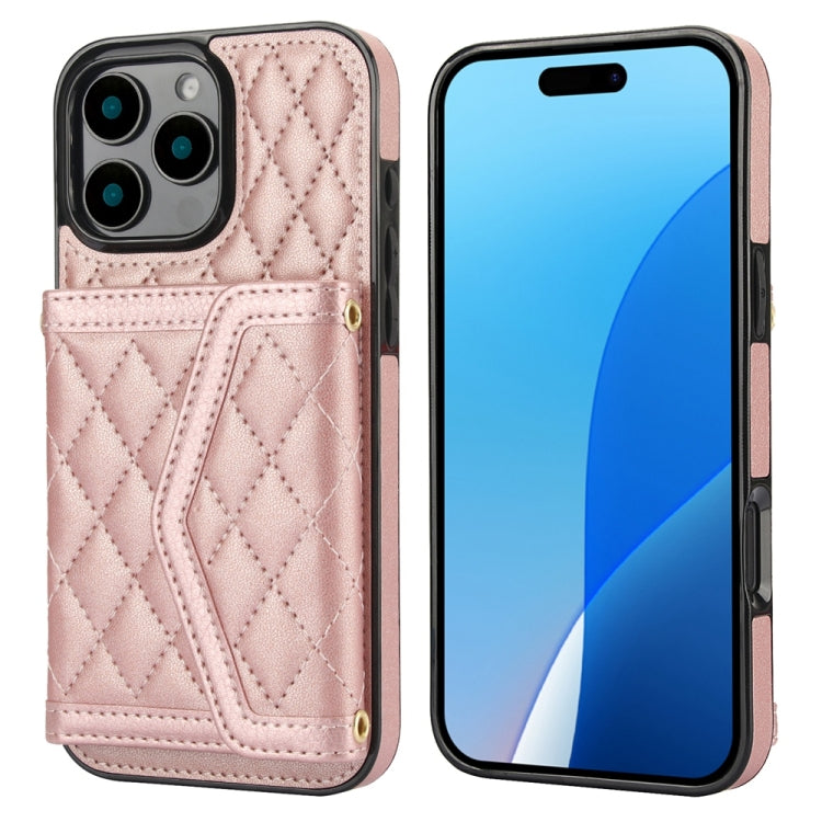 Splicing Rhombic Texture Card Bag Phone Case with Long Lanyard