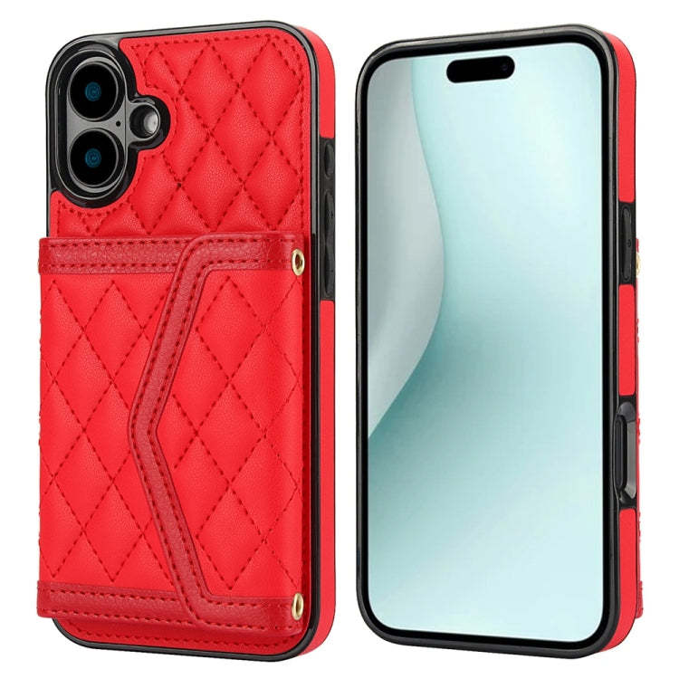 Splicing Rhombic Texture Card Bag Phone Case with Long Lanyard