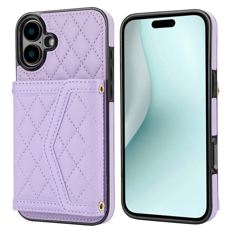 Splicing Rhombic Texture Card Bag Phone Case with Long Lanyard