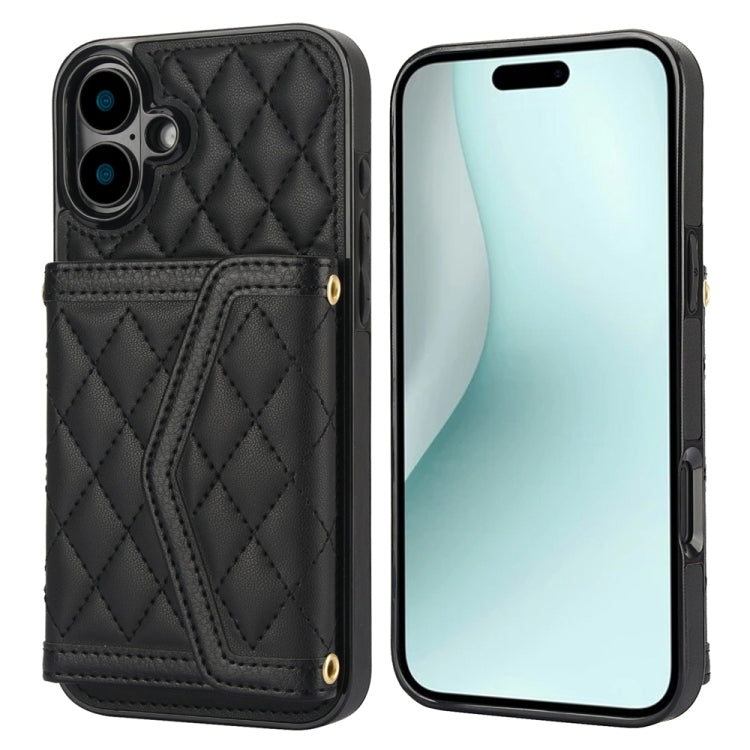 Splicing Rhombic Texture Card Bag Phone Case with Long Lanyard