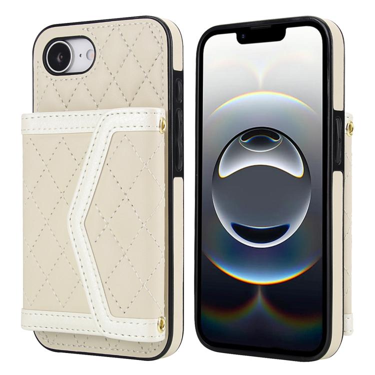 Splicing Rhombic Texture Card Bag Phone Case with Long Lanyard