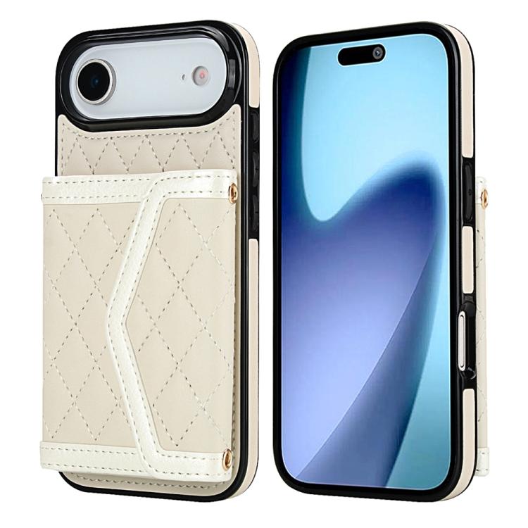 Splicing Rhombic Texture Card Bag Phone Case with Long Lanyard