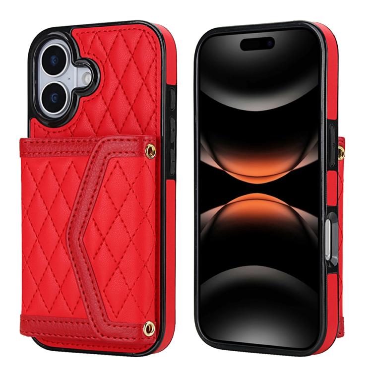 Splicing Rhombic Texture Card Bag Phone Case with Long Lanyard