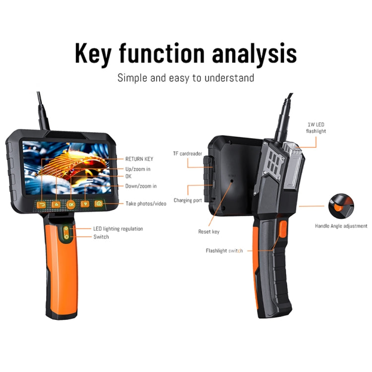 T27 5 inch IPS Color Screen 5.5mm Dual Camera Handheld Hard Cable HD Industrial Endoscope, 1m, 2m, 3.5m, 5m