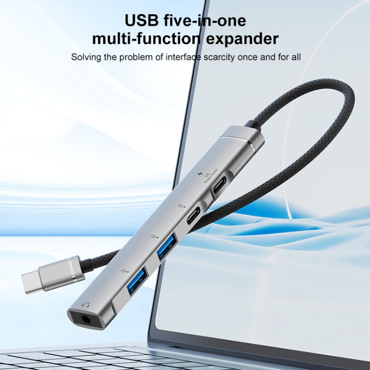 5 in 1 USB-C / Type-C Interface Multi-function HUB Adapter, 5 in 1 (Silver), 5 in 1 (Grey)