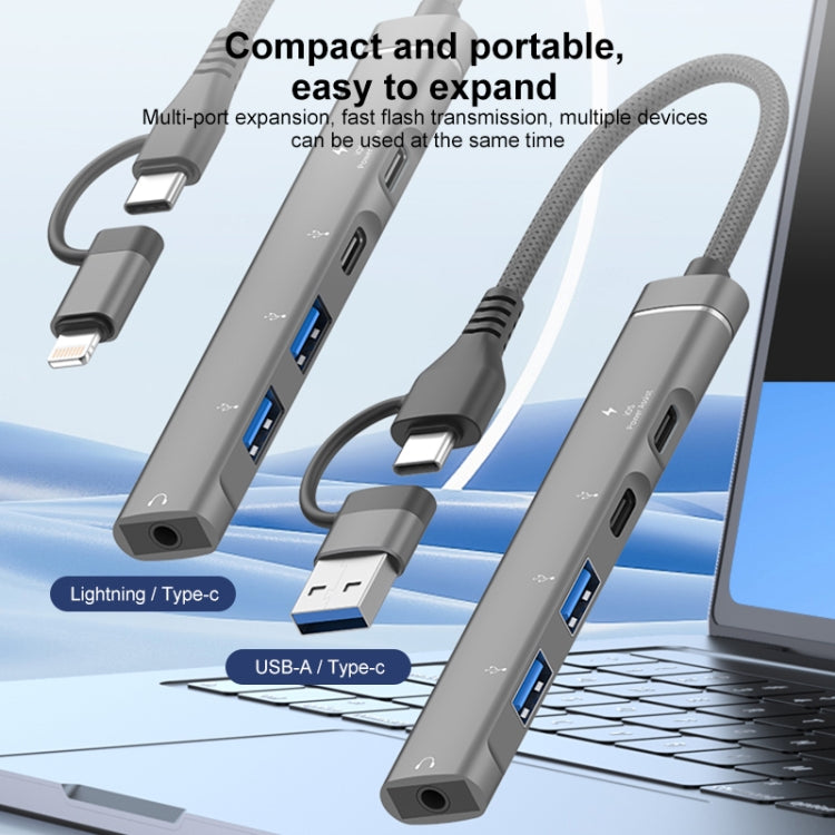 5 in 2 Multi-function HUB Adapter, USB-C / Type-C + 8 Pin, USB-C / Type-C + USB-A