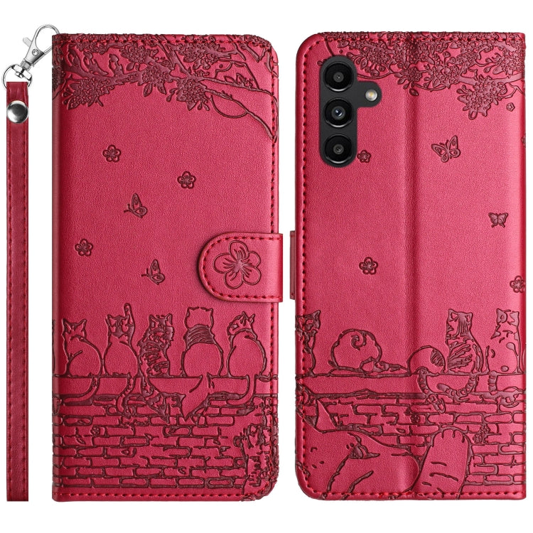 Cat Embossing Pattern Leather Phone Case with Lanyard, For Samsung Galaxy S25 FE 5G, For Samsung Galaxy S25 5G, For Samsung Galaxy S25+ 5G, For Samsung Galaxy S25 Ultra 5G, For Samsung Galaxy S24 FE 5G