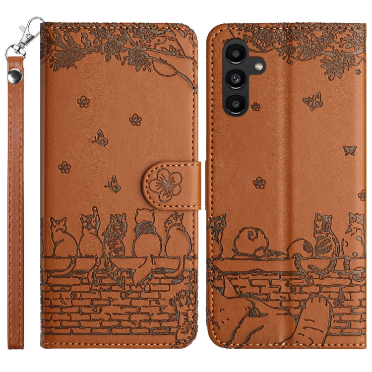 Cat Embossing Pattern Leather Phone Case with Lanyard, For Samsung Galaxy S25 FE 5G, For Samsung Galaxy S25 5G, For Samsung Galaxy S25+ 5G, For Samsung Galaxy S25 Ultra 5G, For Samsung Galaxy S24 FE 5G