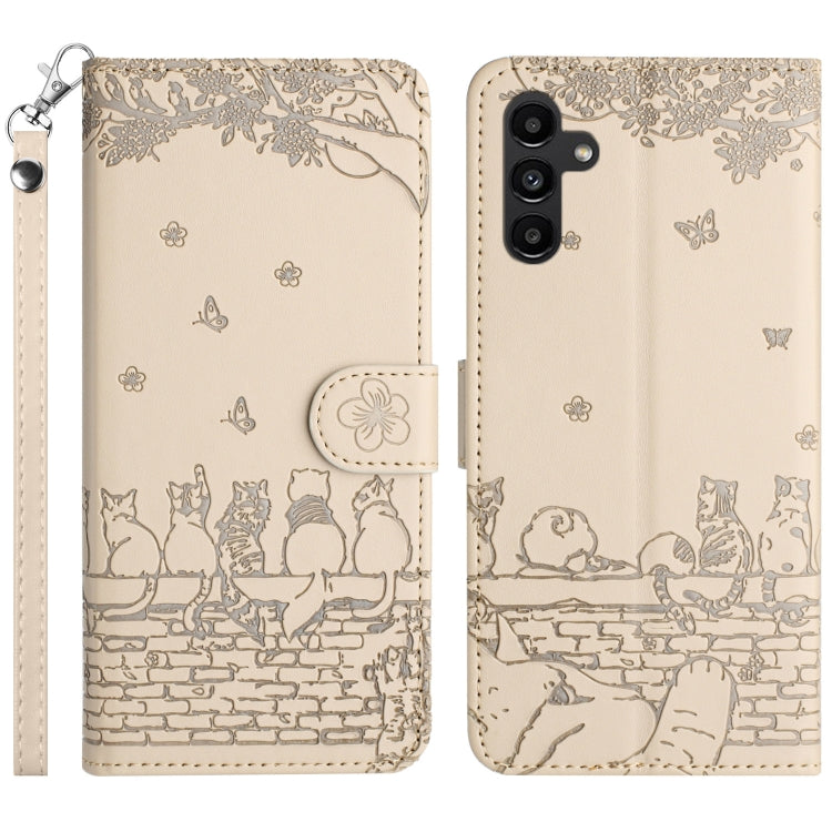 Cat Embossing Pattern Leather Phone Case with Lanyard, For Samsung Galaxy S25 FE 5G, For Samsung Galaxy S25 5G, For Samsung Galaxy S25+ 5G, For Samsung Galaxy S25 Ultra 5G, For Samsung Galaxy S24 FE 5G