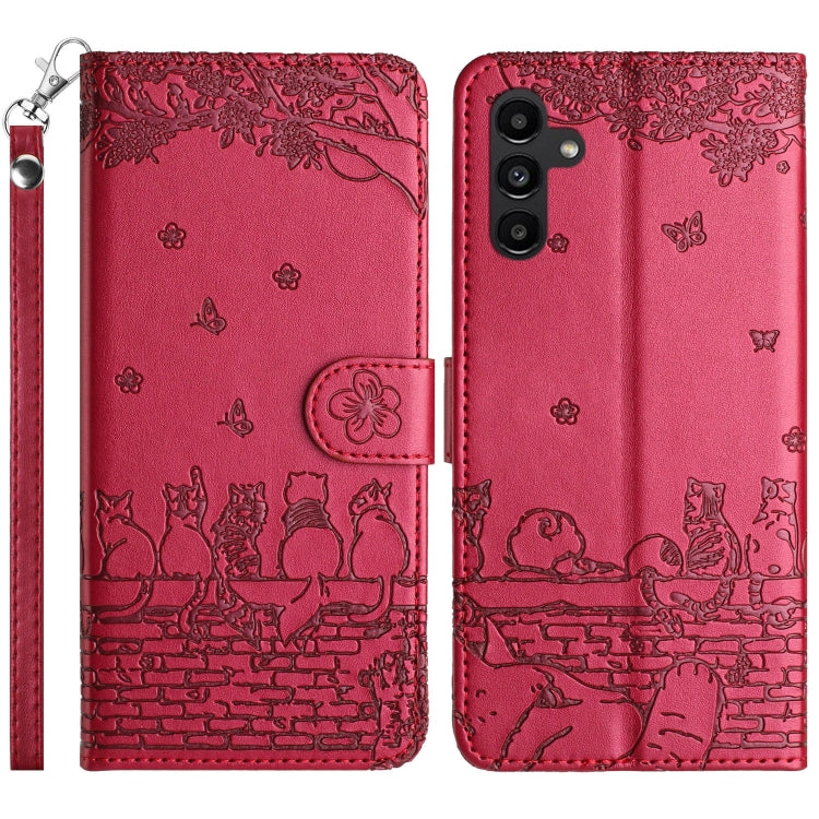 Cat Embossing Pattern Leather Phone Case with Lanyard, For Samsung Galaxy S25 FE 5G, For Samsung Galaxy S25 5G, For Samsung Galaxy S25+ 5G, For Samsung Galaxy S25 Ultra 5G, For Samsung Galaxy S24 FE 5G