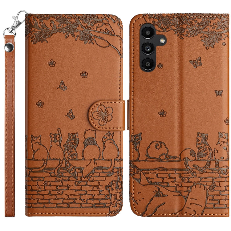 Cat Embossing Pattern Leather Phone Case with Lanyard, For Samsung Galaxy S25 FE 5G, For Samsung Galaxy S25 5G, For Samsung Galaxy S25+ 5G, For Samsung Galaxy S25 Ultra 5G, For Samsung Galaxy S24 FE 5G