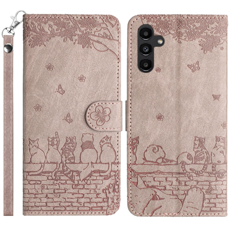 Cat Embossing Pattern Leather Phone Case with Lanyard, For Samsung Galaxy S25 FE 5G, For Samsung Galaxy S25 5G, For Samsung Galaxy S25+ 5G, For Samsung Galaxy S25 Ultra 5G, For Samsung Galaxy S24 FE 5G
