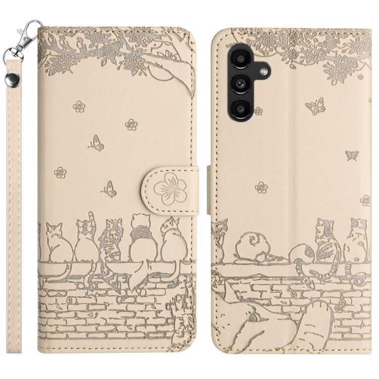 Cat Embossing Pattern Leather Phone Case with Lanyard, For Samsung Galaxy S25 FE 5G, For Samsung Galaxy S25 5G, For Samsung Galaxy S25+ 5G, For Samsung Galaxy S25 Ultra 5G, For Samsung Galaxy S24 FE 5G