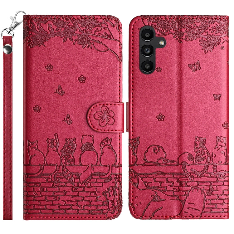 Cat Embossing Pattern Leather Phone Case with Lanyard, For Samsung Galaxy S25 FE 5G, For Samsung Galaxy S25 5G, For Samsung Galaxy S25+ 5G, For Samsung Galaxy S25 Ultra 5G, For Samsung Galaxy S24 FE 5G