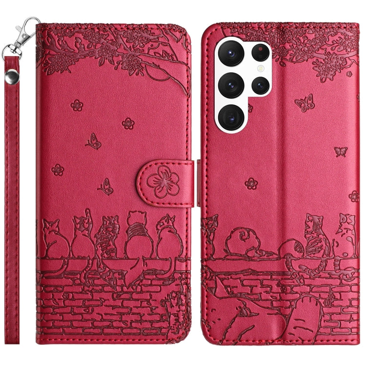 Cat Embossing Pattern Leather Phone Case with Lanyard, For Samsung Galaxy S25 FE 5G, For Samsung Galaxy S25 5G, For Samsung Galaxy S25+ 5G, For Samsung Galaxy S25 Ultra 5G, For Samsung Galaxy S24 FE 5G