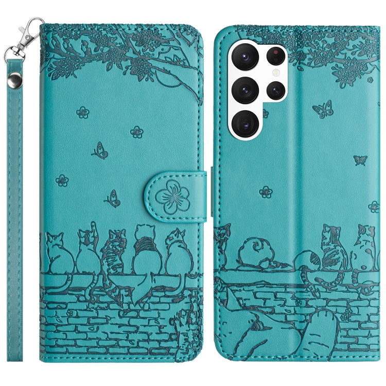 Cat Embossing Pattern Leather Phone Case with Lanyard, For Samsung Galaxy S25 FE 5G, For Samsung Galaxy S25 5G, For Samsung Galaxy S25+ 5G, For Samsung Galaxy S25 Ultra 5G, For Samsung Galaxy S24 FE 5G