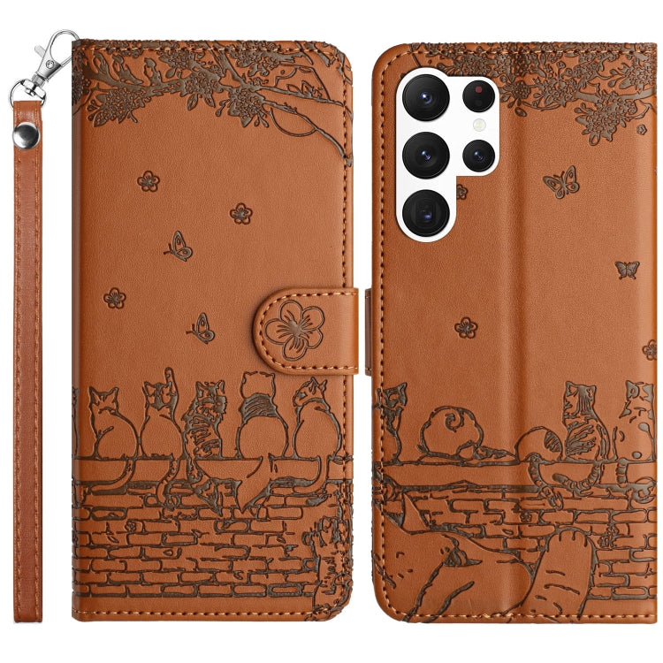 Cat Embossing Pattern Leather Phone Case with Lanyard, For Samsung Galaxy S25 FE 5G, For Samsung Galaxy S25 5G, For Samsung Galaxy S25+ 5G, For Samsung Galaxy S25 Ultra 5G, For Samsung Galaxy S24 FE 5G