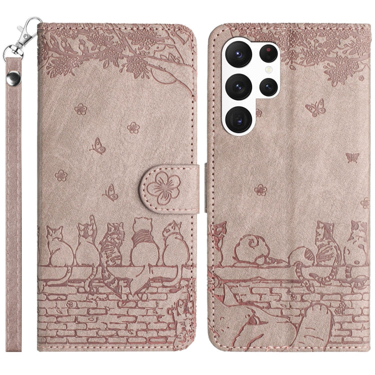 Cat Embossing Pattern Leather Phone Case with Lanyard, For Samsung Galaxy S25 FE 5G, For Samsung Galaxy S25 5G, For Samsung Galaxy S25+ 5G, For Samsung Galaxy S25 Ultra 5G, For Samsung Galaxy S24 FE 5G