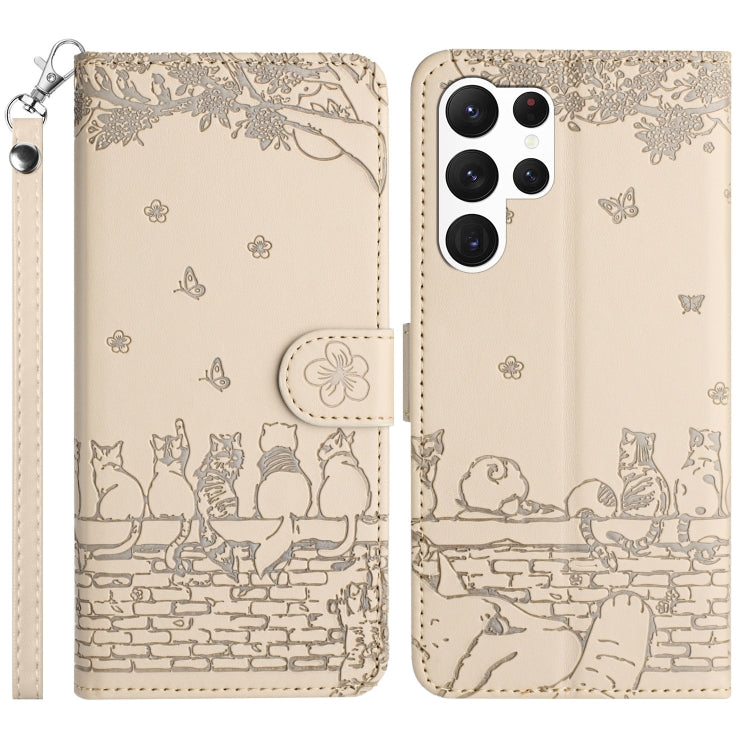 Cat Embossing Pattern Leather Phone Case with Lanyard, For Samsung Galaxy S25 FE 5G, For Samsung Galaxy S25 5G, For Samsung Galaxy S25+ 5G, For Samsung Galaxy S25 Ultra 5G, For Samsung Galaxy S24 FE 5G