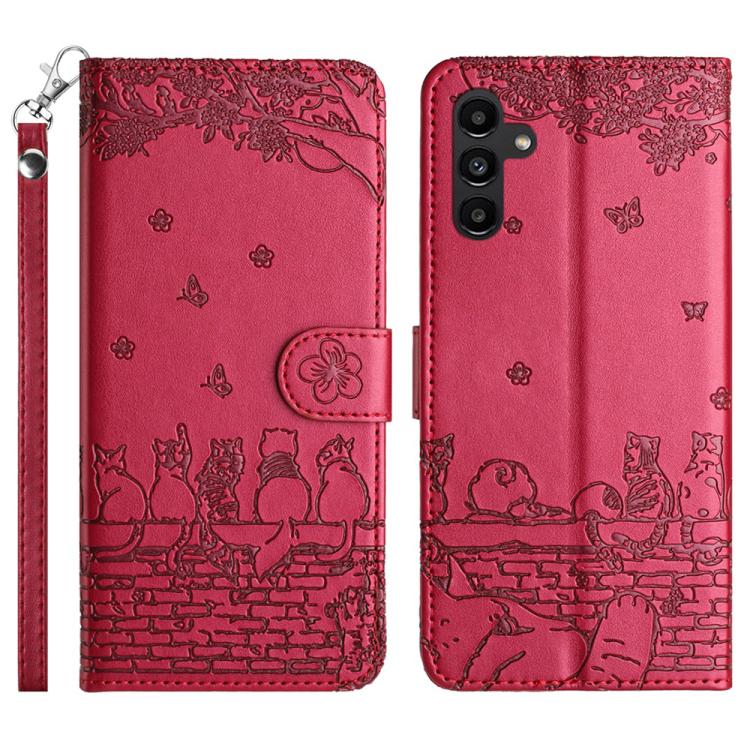 Cat Embossing Pattern Leather Phone Case with Lanyard, For Samsung Galaxy S25 FE 5G, For Samsung Galaxy S25 5G, For Samsung Galaxy S25+ 5G, For Samsung Galaxy S25 Ultra 5G, For Samsung Galaxy S24 FE 5G