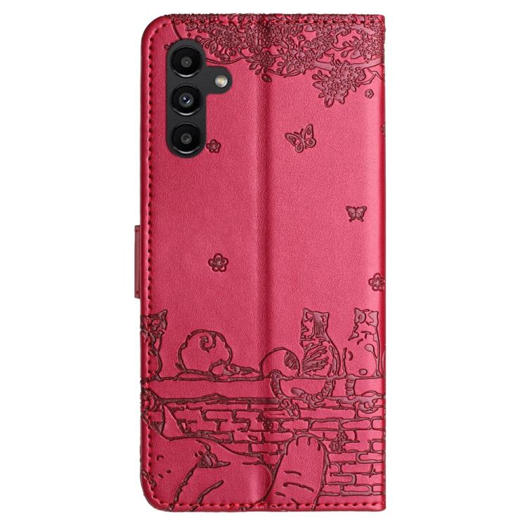 Cat Embossing Pattern Leather Phone Case with Lanyard, For Samsung Galaxy S25 FE 5G, For Samsung Galaxy S25 5G, For Samsung Galaxy S25+ 5G, For Samsung Galaxy S25 Ultra 5G, For Samsung Galaxy S24 FE 5G