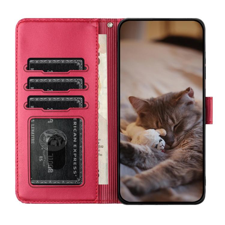 Cat Embossing Pattern Leather Phone Case with Lanyard, For Samsung Galaxy S25 FE 5G, For Samsung Galaxy S25 5G, For Samsung Galaxy S25+ 5G, For Samsung Galaxy S25 Ultra 5G, For Samsung Galaxy S24 FE 5G