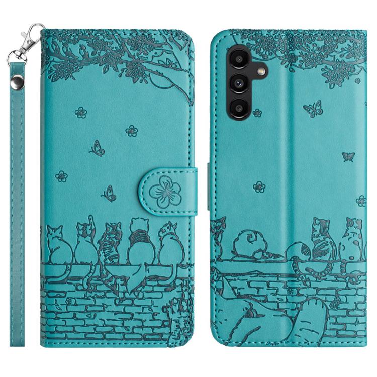 Cat Embossing Pattern Leather Phone Case with Lanyard, For Samsung Galaxy S25 FE 5G, For Samsung Galaxy S25 5G, For Samsung Galaxy S25+ 5G, For Samsung Galaxy S25 Ultra 5G, For Samsung Galaxy S24 FE 5G