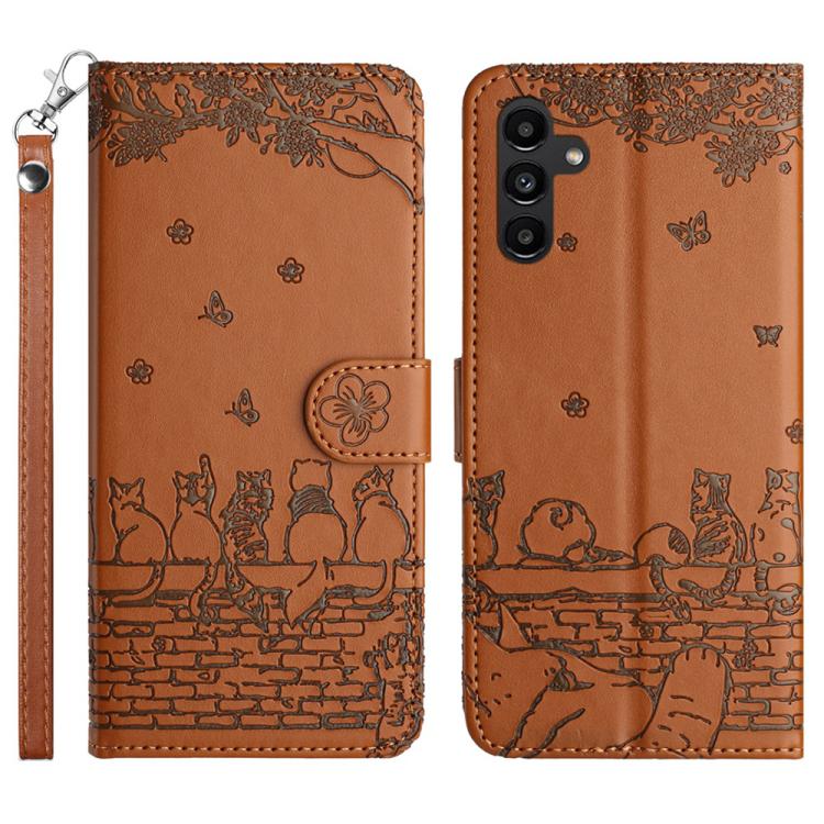 Cat Embossing Pattern Leather Phone Case with Lanyard, For Samsung Galaxy S25 FE 5G, For Samsung Galaxy S25 5G, For Samsung Galaxy S25+ 5G, For Samsung Galaxy S25 Ultra 5G, For Samsung Galaxy S24 FE 5G