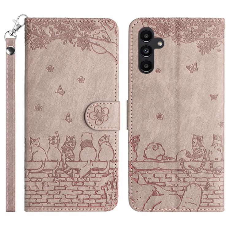 Cat Embossing Pattern Leather Phone Case with Lanyard, For Samsung Galaxy S25 FE 5G, For Samsung Galaxy S25 5G, For Samsung Galaxy S25+ 5G, For Samsung Galaxy S25 Ultra 5G, For Samsung Galaxy S24 FE 5G
