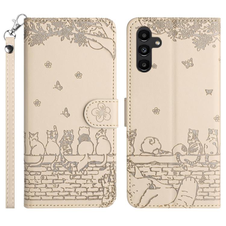 Cat Embossing Pattern Leather Phone Case with Lanyard, For Samsung Galaxy S25 FE 5G, For Samsung Galaxy S25 5G, For Samsung Galaxy S25+ 5G, For Samsung Galaxy S25 Ultra 5G, For Samsung Galaxy S24 FE 5G