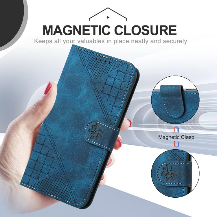 YX0080 Grid Butterfly Embossed Pattern Flip Leather Phone Case with Lanyard