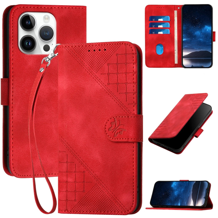 YX0080 Grid Butterfly Embossed Pattern Flip Leather Phone Case with Lanyard