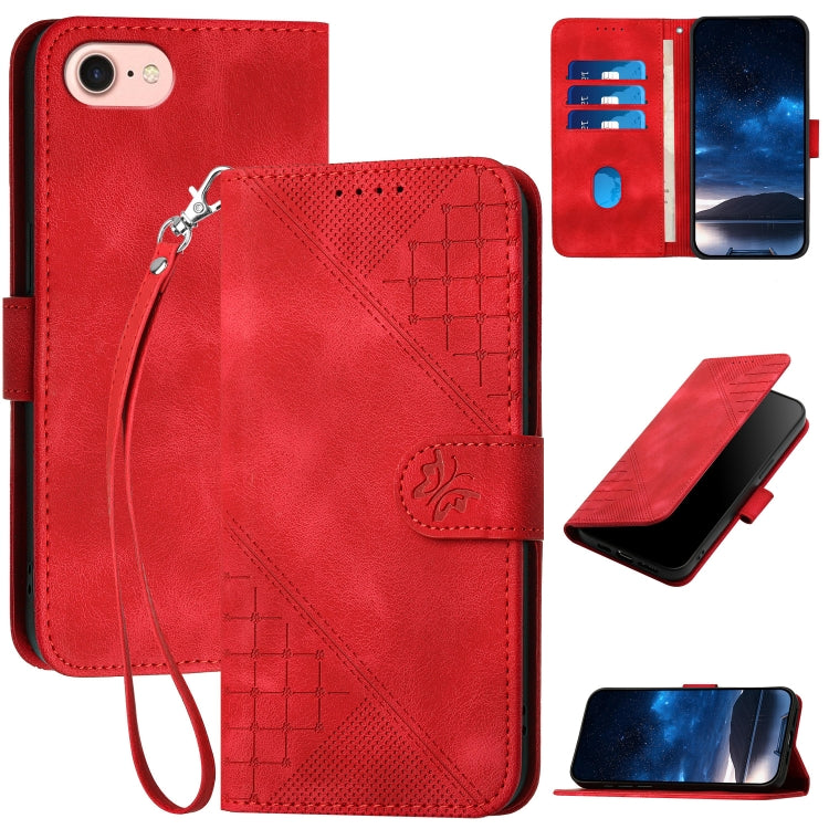 YX0080 Grid Butterfly Embossed Pattern Flip Leather Phone Case with Lanyard