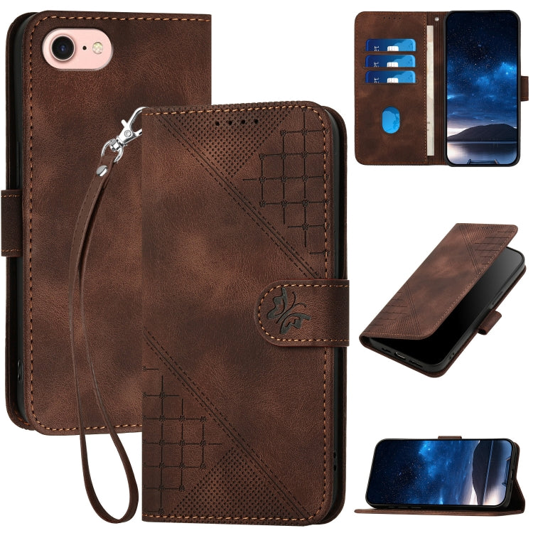 YX0080 Grid Butterfly Embossed Pattern Flip Leather Phone Case with Lanyard