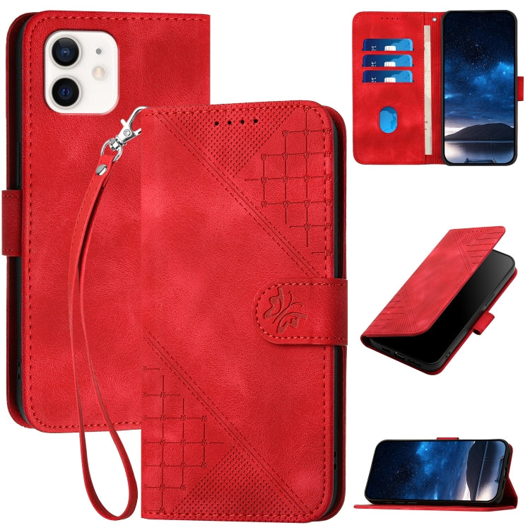 YX0080 Grid Butterfly Embossed Pattern Flip Leather Phone Case with Lanyard