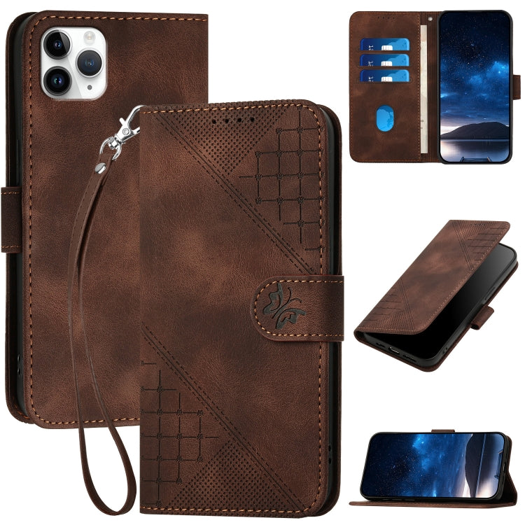 YX0080 Grid Butterfly Embossed Pattern Flip Leather Phone Case with Lanyard