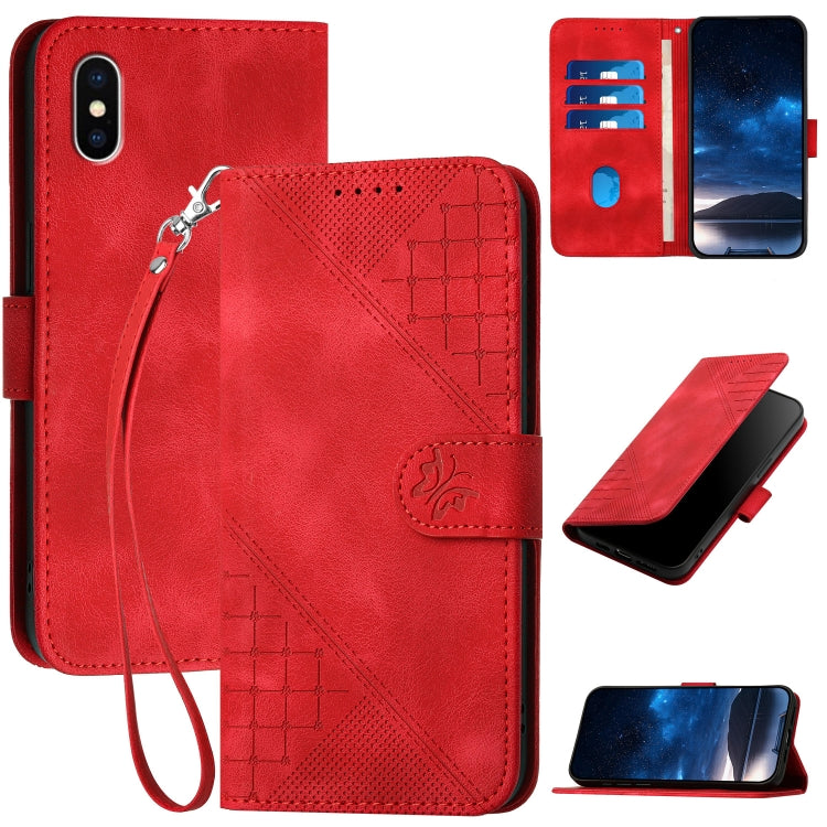 YX0080 Grid Butterfly Embossed Pattern Flip Leather Phone Case with Lanyard