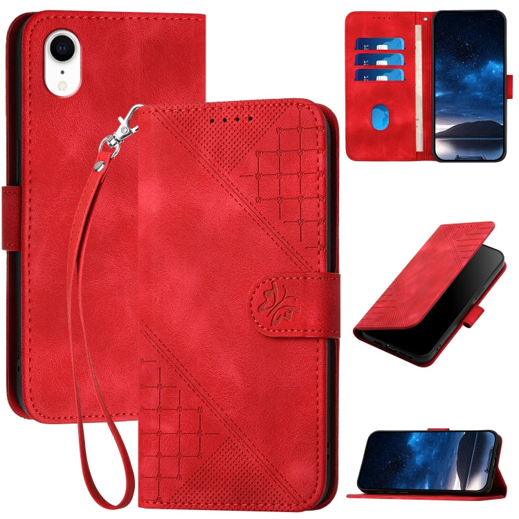 YX0080 Grid Butterfly Embossed Pattern Flip Leather Phone Case with Lanyard