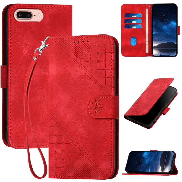 YX0080 Grid Butterfly Embossed Pattern Flip Leather Phone Case with Lanyard