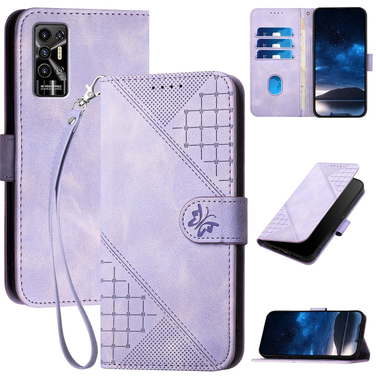 Grid Butterfly Embossed Pattern Leather Phone Case with Lanyard, For Tecno Pova 6 Neo, For Tecno Pova 6 5G / 6 Pro 5G, For Tecno Camon 30 Pro 5G, For Tecno Spark 20 4G / 20C 4G, For Tecno Pop 8 4G, For Tecno Spark Go 2024 4G, For Tecno Camon 20 Premier...