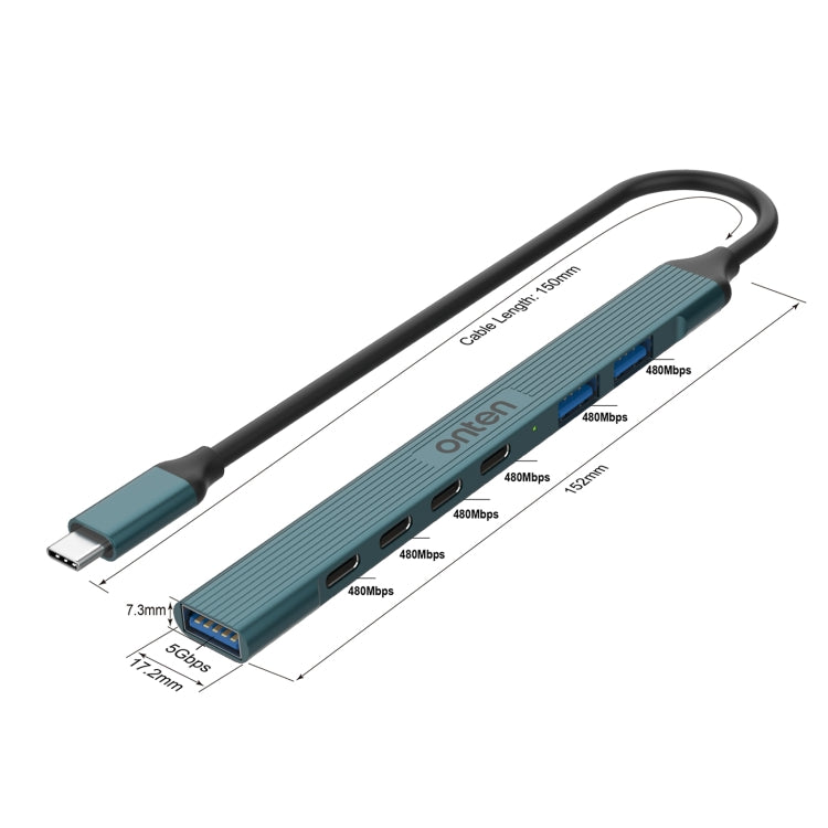 Onten UC972C 7 in 1 USB-C / Type-C to USB3.0 + USB2.0x2 + Type-Cx4 HUB Docking Station, UC972C